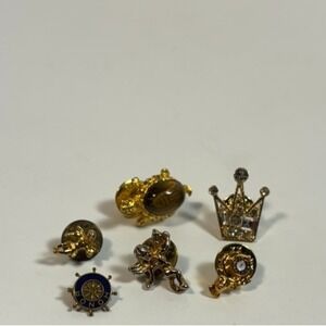 Vintage Brooch Lot Gold Tone Turtle Scarab Bead Pin Monogram and More